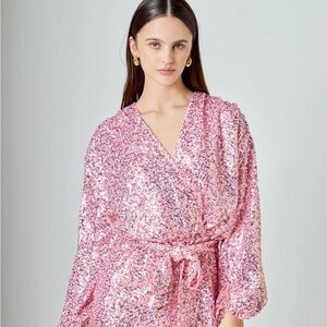 NWT - Endless Rose Pink Sequin Jumpsuit with Wrap Front